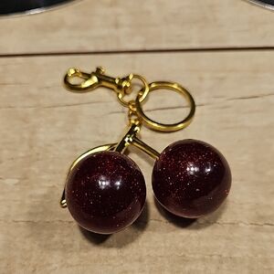 Gold-Tone Cherry Drop Keychain Charm - Deep Burgundy GlitterI Have Five Of These